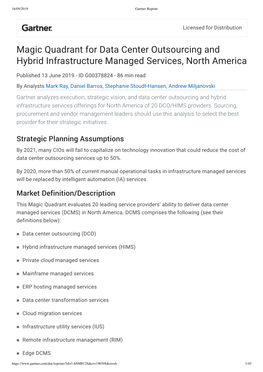 Magic Quadrant for Data Center Outsourcing and Hybrid Infrastructure Managed Services, North America