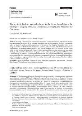 The Mystical Theology As a Path of Man for the Divine Knowledge in the Writings of Gregory of Nyssa, Dionysius Areopagite, and Maximus the Confessor