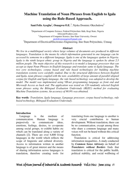 Machine Translation of Noun Phrases from English to Igala Using the Rule-Based Approach