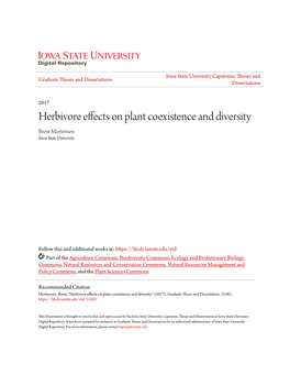 Herbivore Effects on Plant Coexistence and Diversity Brent Mortensen Iowa State University