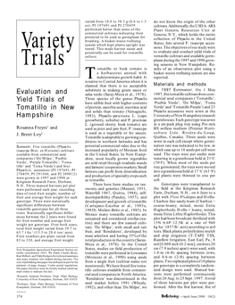 Evaluation and Yield Trials of Tomatillo in New Hampshire