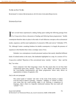 Schenker's Versus Schenkerian Attitudes Towards Sequences