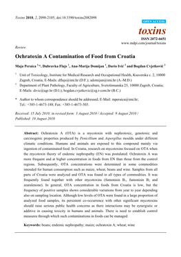 Ochratoxin a Contamination of Food from Croatia