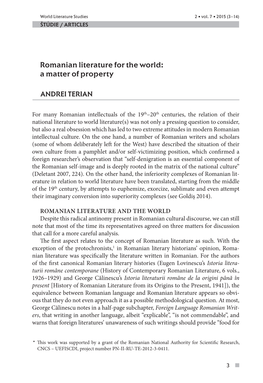 Romanian Literature for the World: a Matter of Property