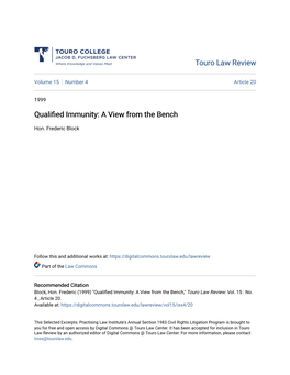 Qualified Immunity: a View from the Bench