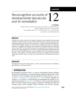 Neurocognitive Accounts of Developmental Dyscalculia and Its Remediation 12 T