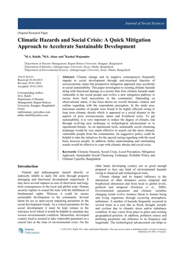 Climatic Hazards and Social Crisis: a Quick Mitigation Approach to Accelerate Sustainable Development