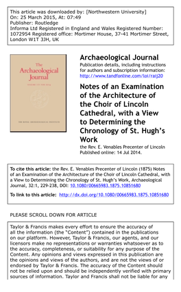 Archaeological Journal Notes of an Examination of the Architecture Of