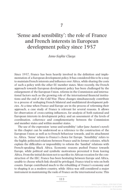 The Role of France and French Interests in European Development Policy Since 1957