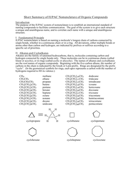 Short Summary of IUPAC Nomenclature of Organic Compounds