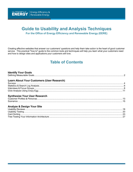 Guide to Usability and Analysis Techniques for the Office of Energy Efficiency and Renewable Energy (EERE)