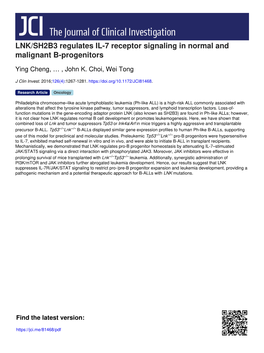 LNK/SH2B3 Regulates IL-7 Receptor Signaling in Normal and Malignant B-Progenitors