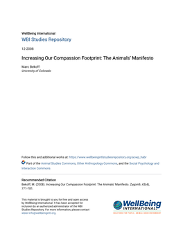 Increasing Our Compassion Footprint: the Animals' Manifesto