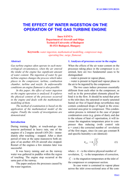 The Effect of Water Ingestion on the Operation of the Gas Turbine Engine