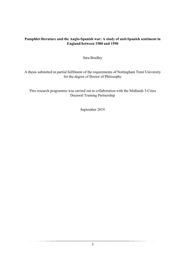 Pamphlet Literature and the Anglo-Spanish War: a Study of Anti-Spanish Sentiment in England Between 1580 and 1590