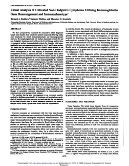 Clonal Analysis of Untreated Non-Hodgkin's Lymphoma Utilizing Immunoglobulin Gene Rearrangement and Immunophenotype1