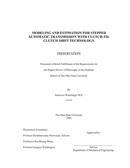 Modeling and Estimation for Stepped Automatic Transmission with Clutch-To- Clutch Shift Technology Dissertation