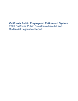 2020 California Public Divest from Iran Act and Sudan Act Legislative Report