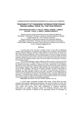 Traceability of Transgenic Soybean from Forage Trough Animal Tissue Till the Food Product