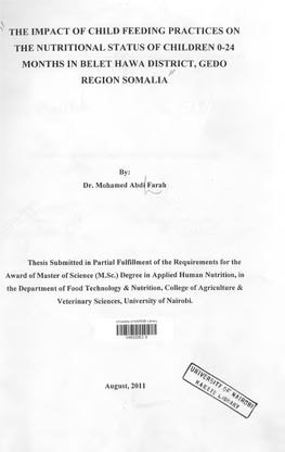 The Impact of Child Feeding Practices on the Nutritional Status of Children 0-24 Months in Belet Hawa District, Gedo // Region Somalia