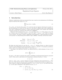 Regularized Least Squares 1 Introduction