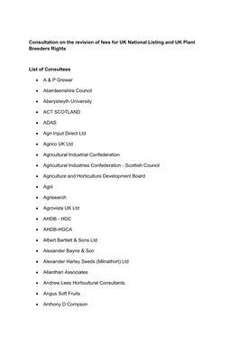 Consultation on the Revision of Fees for UK National Listing and UK Plant Breeders Rights