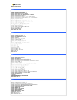 Historical Product Releases Dec-04 Symantec Enterprise Security Architecture 2.1 Symantec Gateway Security 400 Series Appliance