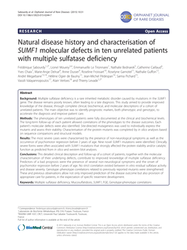 Natural Disease History and Characterisation of SUMF1
