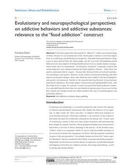 Evolutionary and Neuropsychological Perspectives on Addictive Behaviors and Addictive Substances: Relevance to the “Food Addiction” Construct