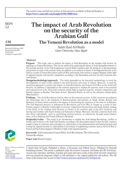 The Impact of Arab Revolution on the Security of the Arabian Gulf 136 the Yemeni Revolution As a Model