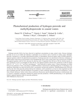 Photochemical Production of Hydrogen Peroxide and Methylhydroperoxide in Coastal Waters