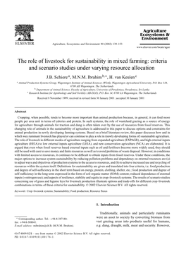 The Role of Livestock for Sustainability in Mixed Farming: Criteria and Scenario Studies Under Varying Resource Allocation J.B