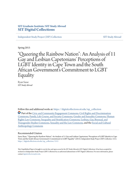 An Analysis of 11 Gay and Lesbian Capetoniansâ•Ž Perceptions of LGBT Identity In