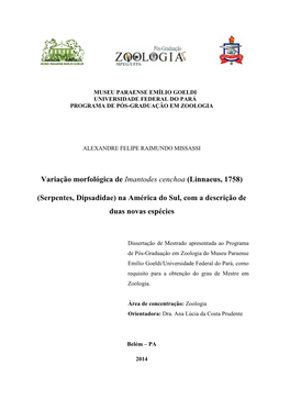 Variação Morfológica De Imantodes Cenchoa (Linnaeus, 1758)