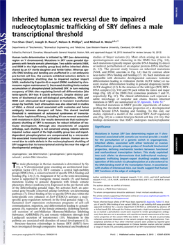 Inherited Human Sex Reversal Due to Impaired Nucleocytoplasmic