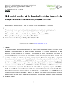 Hydrological Modeling of the Peruvian-Ecuadorian Amazon Basin Using GPM-IMERG Satellite-Based Precipitation Dataset