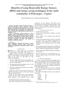 Cyprus (Paper Ref No: 107) Benefits of Using Renewable Energy Sources (RES) and Energy Saving Techniques in the Small Community of Polystypos - Cyprus