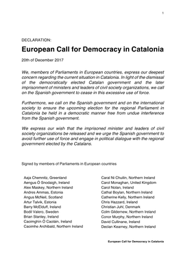 European Call for Democracy in Catalonia
