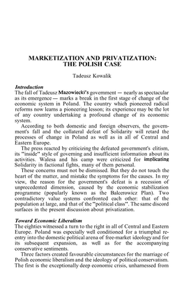 Marketization and Privatization: the Polish Case