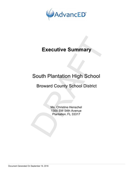 Executive Summary South Plantation High School