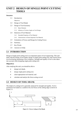 Unit 2 Design of Single Point Cutting Tools