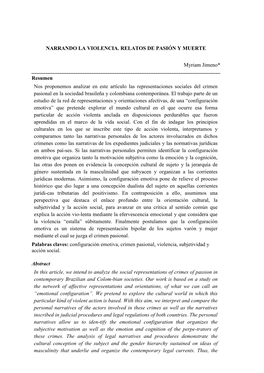 Narrando La Violencia. Relatos De Pasión Y Muerte