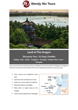 Land of the Dragon Discovery Tour │21 Days│Flexible Beijing - Xian - Guilin - Yangshuo – Chengdu -Yangtze River Cruise - Shanghai