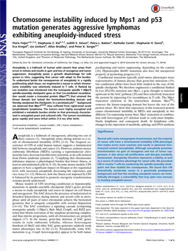 Chromosome Instability Induced by Mps1 and P53 Mutation Generates Aggressive Lymphomas Exhibiting Aneuploidy-Induced Stress