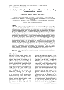 Investigating the Linkage Between Precipitation and Temperature Changes in Iraq and Greenhouse Gas Variability