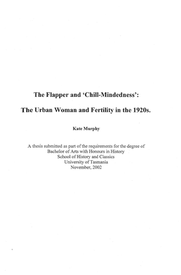 The Flapper and 'Chill-Mindedness': the Urban Woman And