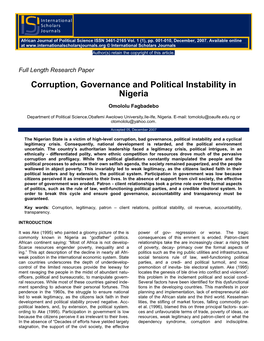 Corruption, Governance and Political Instability in Nigeria