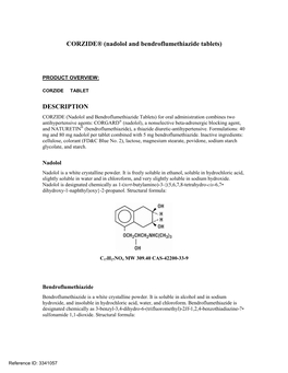 Corzide (Nadolol and Bendroflumethiazide) Tablets Label