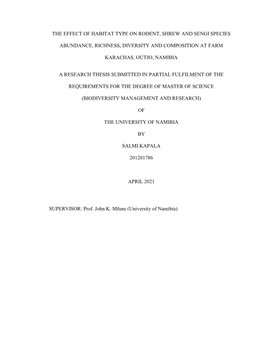 The Effect of Habitat Type on Rodent, Shrew and Sengi Species