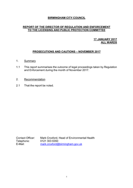 Birmingham City Council Report of the Director Of